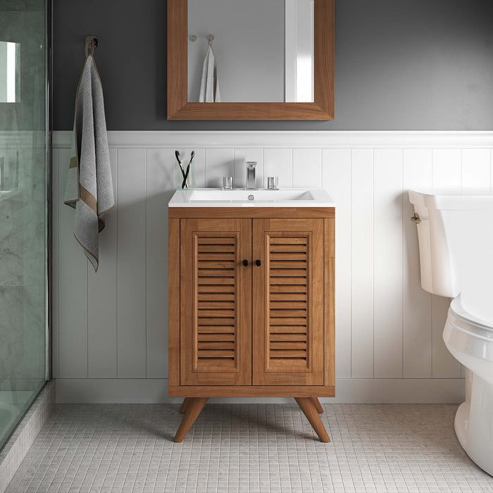 24-Inch Angelea Freestanding Vanity Cabinet – Modern Teak Wood Design Without Sink by Modway