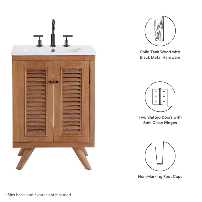 24-Inch Angelea Freestanding Vanity Cabinet – Modern Teak Wood Design Without Sink by Modway