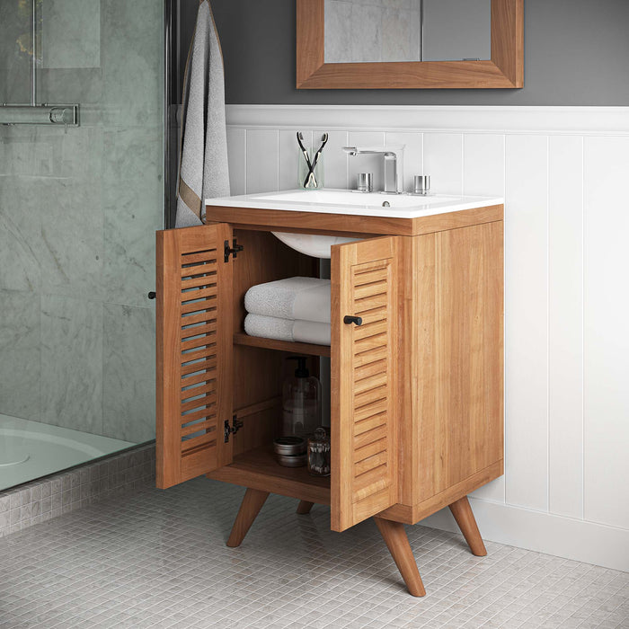 24-Inch Angelea Freestanding Vanity Cabinet – Modern Teak Wood Design Without Sink by Modway