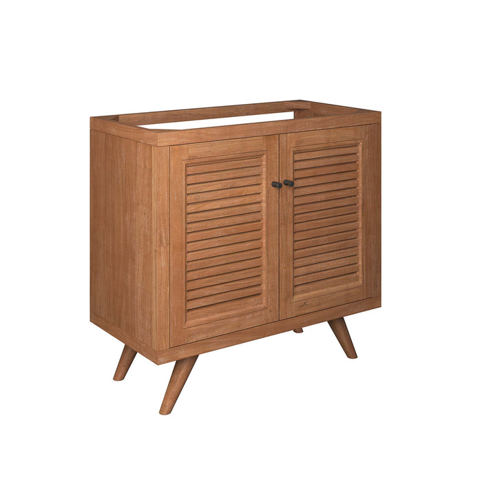 36-Inch Fausta Vanity Cabinet – Minimalist Teak Wood Bathroom Base with Open Shelf with No Sink Included