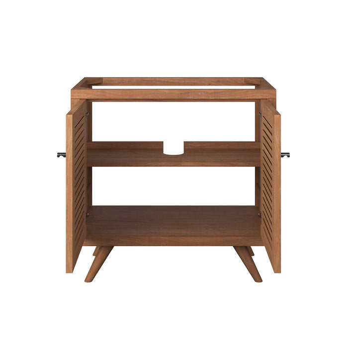 36-Inch Fausta Vanity Cabinet – Minimalist Teak Wood Bathroom Base with Open Shelf with No Sink Included