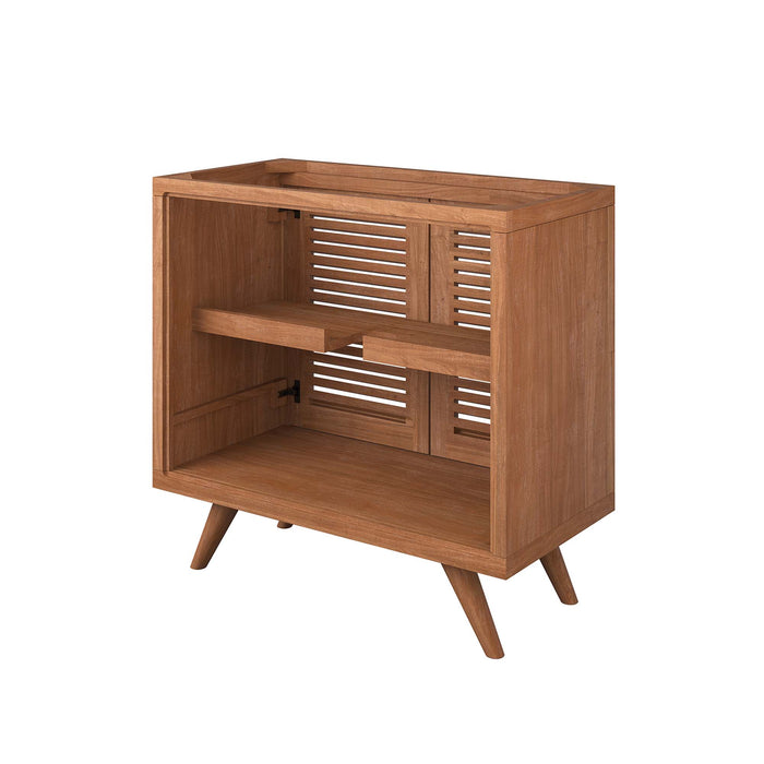 36-Inch Fausta Vanity Cabinet – Minimalist Teak Wood Bathroom Base with Open Shelf with No Sink Included
