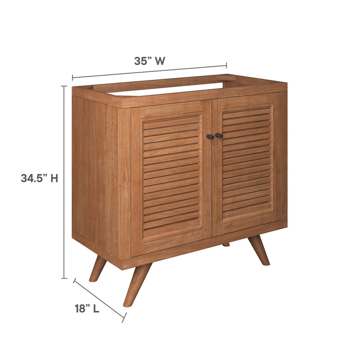 36-Inch Fausta Vanity Cabinet – Minimalist Teak Wood Bathroom Base with Open Shelf with No Sink Included
