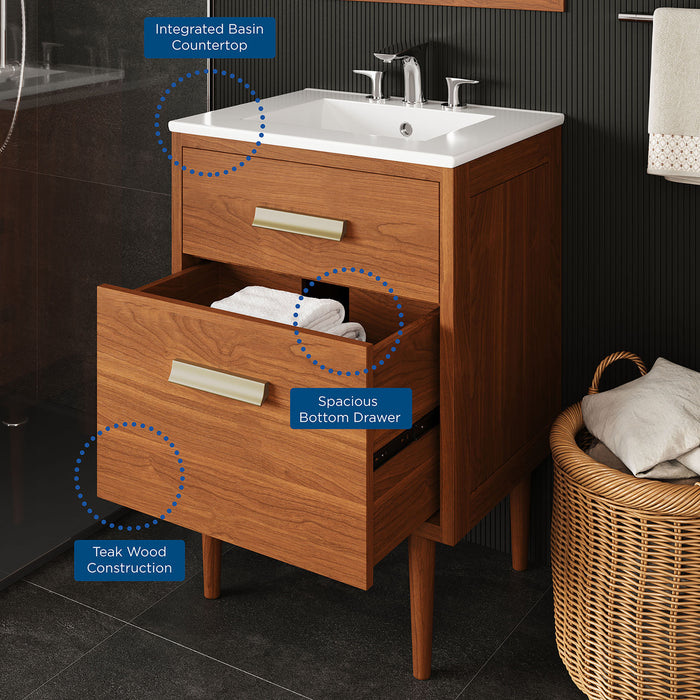 24-Inch Beecher Vanity – Compact Freestanding Wood Bathroom Cabinet with Resin Basin
