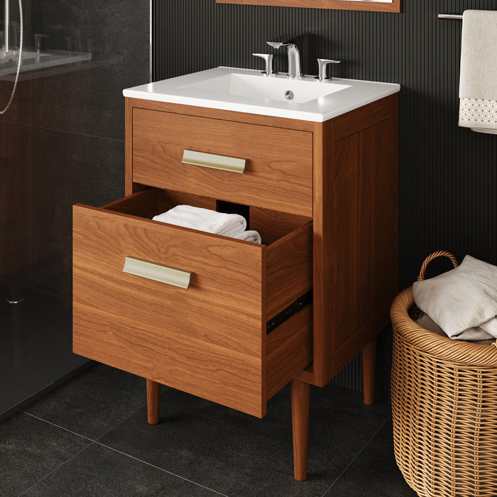 24-Inch Beecher Vanity – Compact Freestanding Wood Bathroom Cabinet with Resin Basin