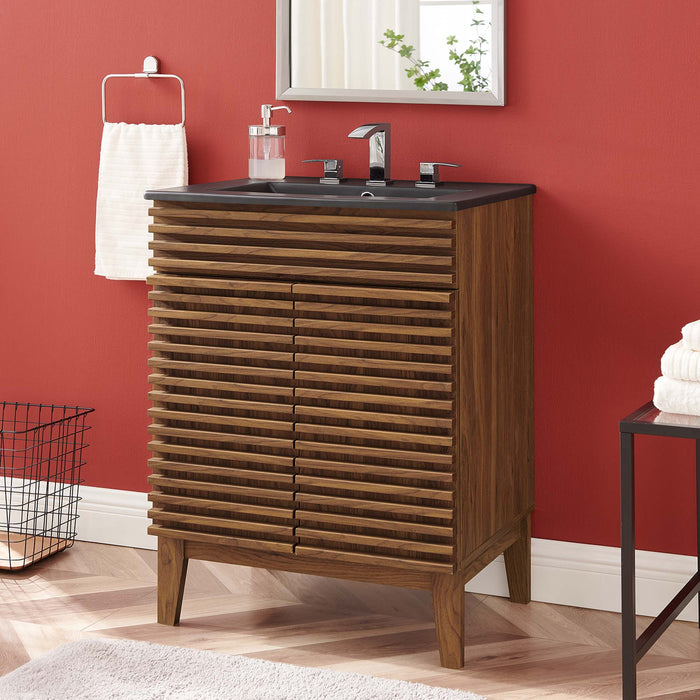 24-Inch Wooden Tanisha Bathroom Vanity – With Shelf & Slatted Door
