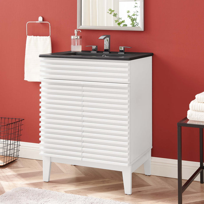 24-Inch Wooden Sloping Vanity Cabinet – Modern Design with Open Shelf