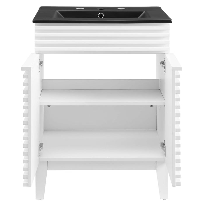 24-Inch Wooden Sloping Vanity Cabinet – Modern Design with Open Shelf