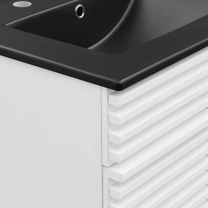 24-Inch Wooden Sloping Vanity Cabinet – Modern Design with Open Shelf
