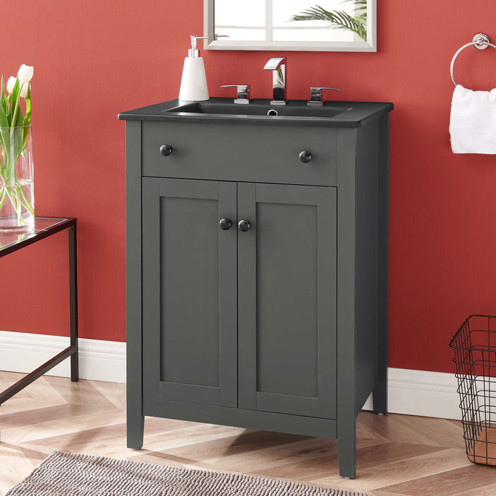 24-Inch Bagnolet Modern Single Bathroom Vanity Wood MDF Gray Black with Tapered Legs Integrated Ceramic