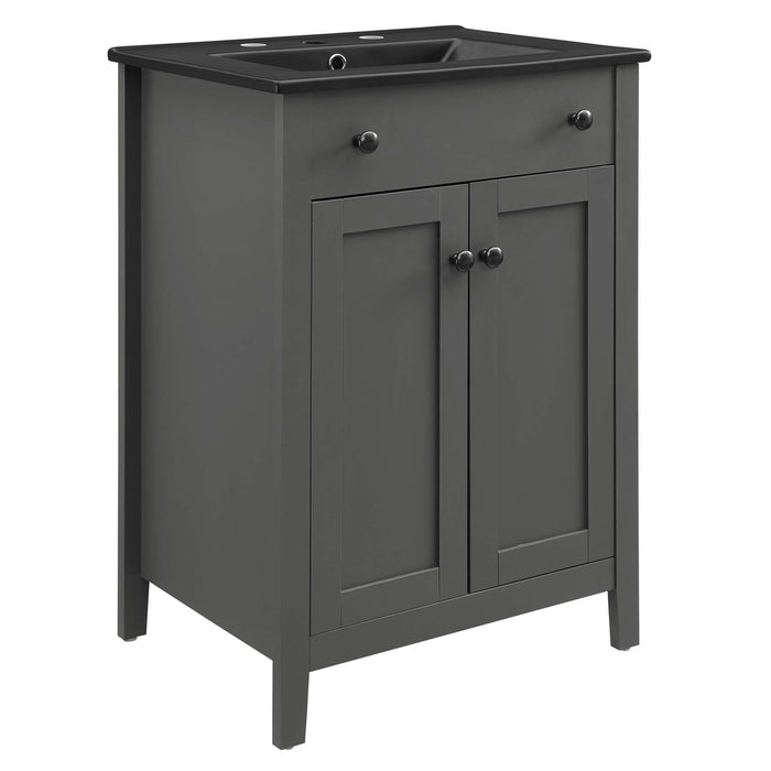 24-Inch Bagnolet Modern Single Bathroom Vanity Wood MDF Gray Black with Tapered Legs Integrated Ceramic