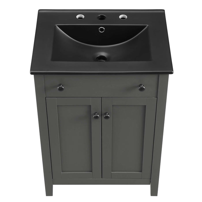 24-Inch Bagnolet Modern Single Bathroom Vanity Wood MDF Gray Black with Tapered Legs Integrated Ceramic