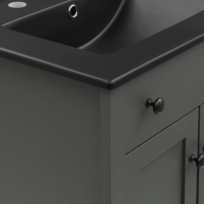 24-Inch Bagnolet Modern Single Bathroom Vanity Wood MDF Gray Black with Tapered Legs Integrated Ceramic