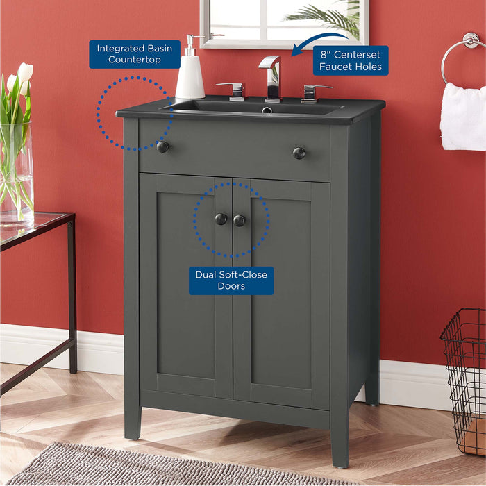 24-Inch Bagnolet Modern Single Bathroom Vanity Wood MDF Gray Black with Tapered Legs Integrated Ceramic