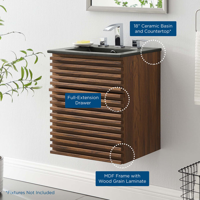 18-Inch Gilda Wood Wall-Mount Bathroom Vanity – Floating Design