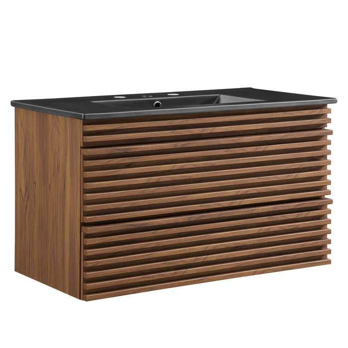 36-Inch Kastra Wall-Mounted Bathroom Vanity – Slatted Front, Floating Design