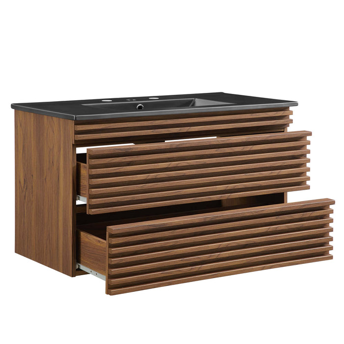36-Inch Kastra Wall-Mounted Bathroom Vanity – Slatted Front, Floating Design