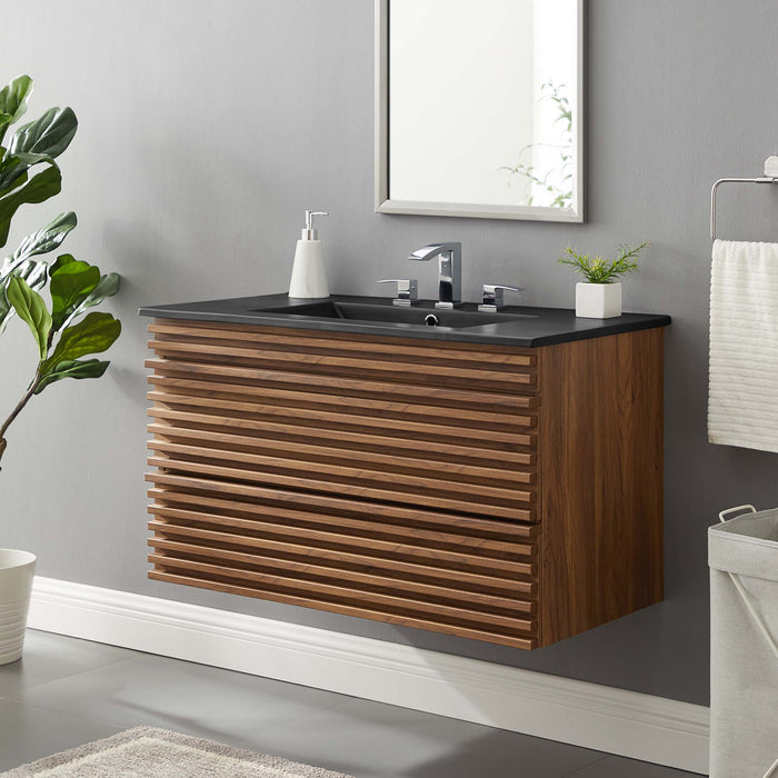 36-Inch Kastra Wall-Mounted Bathroom Vanity – Slatted Front, Floating Design