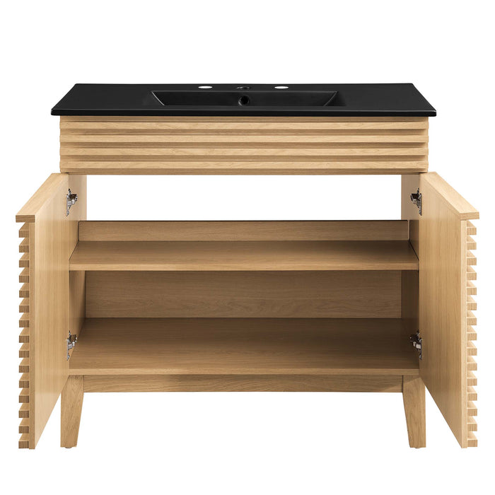 36-Inch Annette Modern Vanity – Walnut Wood Finish with Minimalist Look & Cabinet Only