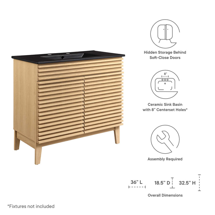 36-Inch Annette Modern Vanity – Walnut Wood Finish with Minimalist Look & Cabinet Only