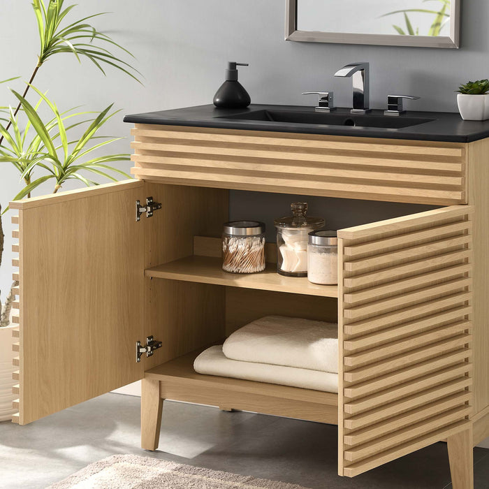 36-Inch Annette Modern Vanity – Walnut Wood Finish with Minimalist Look & Cabinet Only