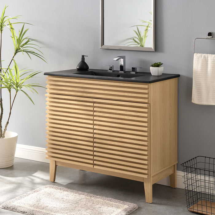 36-Inch Annette Modern Vanity – Walnut Wood Finish with Minimalist Look & Cabinet Only