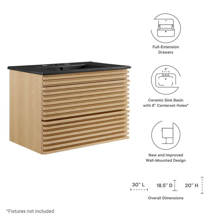 30-Inch Floating Frank Bathroom Vanity – Wood Look, Modern Design