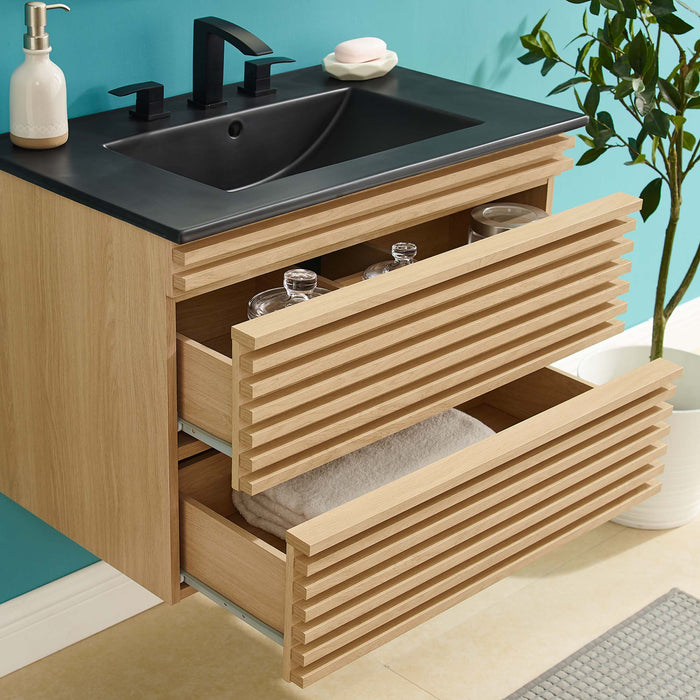 30-Inch Floating Frank Bathroom Vanity – Wood Look, Modern Design