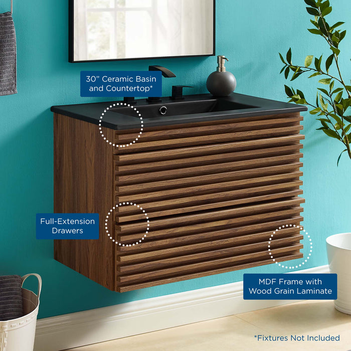 30-Inch Quatrefoil Bathroom Vanity – Floating Design, Modern Storage Solution