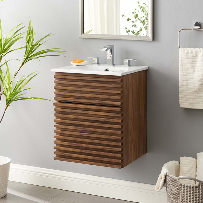 18 Inch Caludius Floating Wood Vanity – Sleek Wall-Mount Bathroom Cabinet