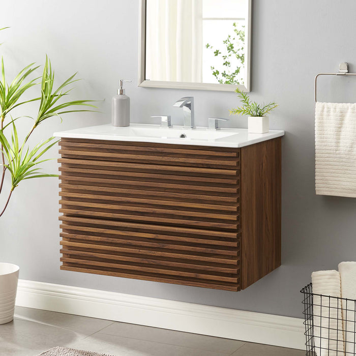 30-Inch Judy Floating Vanity – Slatted Doors with Wall-Hung Design & Wood Cabinet