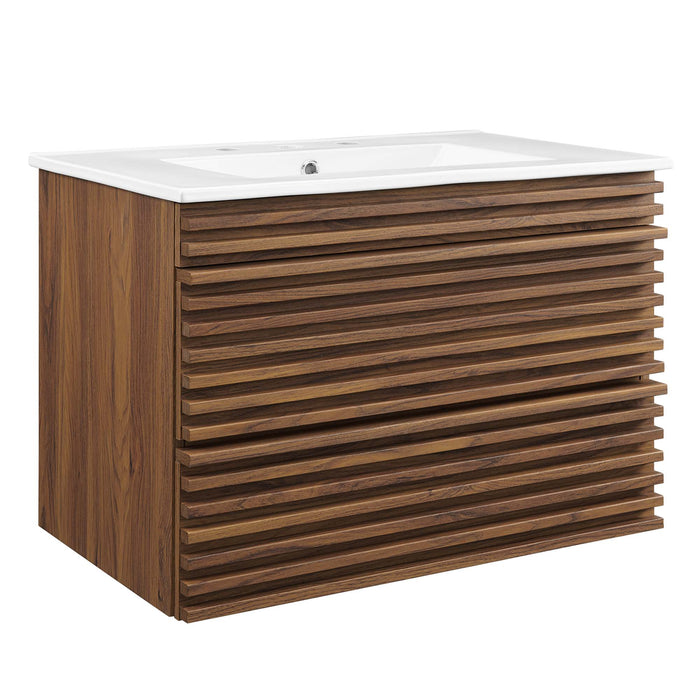 30-Inch Judy Floating Vanity – Slatted Doors with Wall-Hung Design & Wood Cabinet