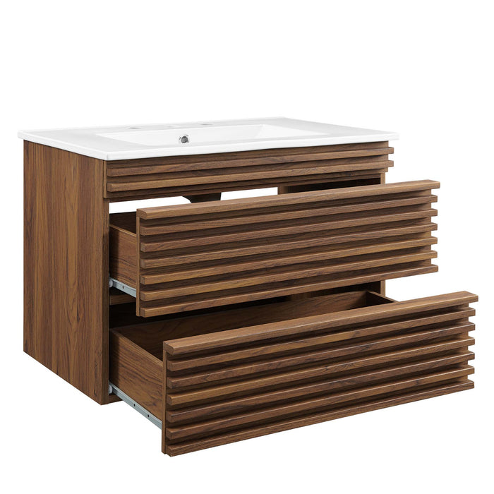 30-Inch Judy Floating Vanity – Slatted Doors with Wall-Hung Design & Wood Cabinet