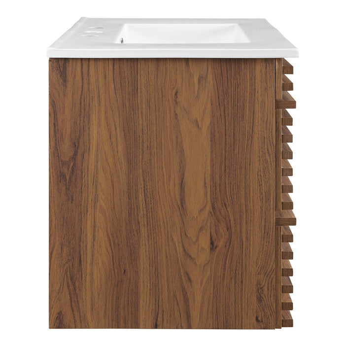 30-Inch Judy Floating Vanity – Slatted Doors with Wall-Hung Design & Wood Cabinet