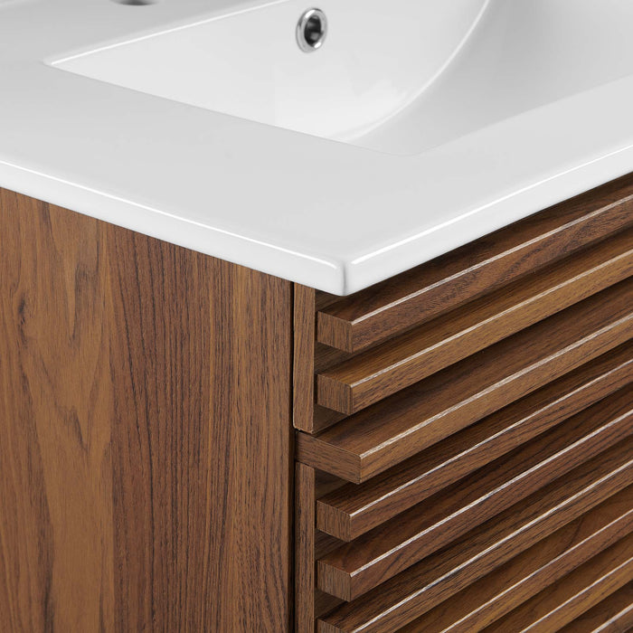 30-Inch Judy Floating Vanity – Slatted Doors with Wall-Hung Design & Wood Cabinet
