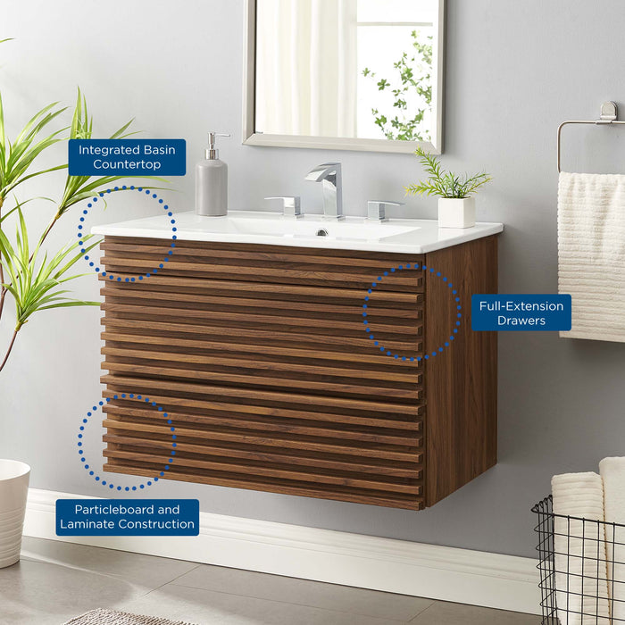 30-Inch Judy Floating Vanity – Slatted Doors with Wall-Hung Design & Wood Cabinet