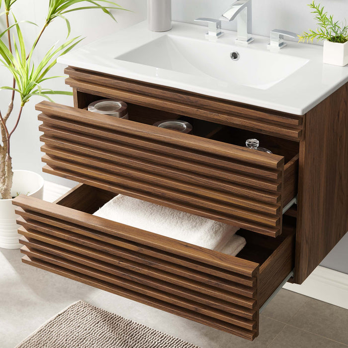 30-Inch Judy Floating Vanity – Slatted Doors with Wall-Hung Design & Wood Cabinet