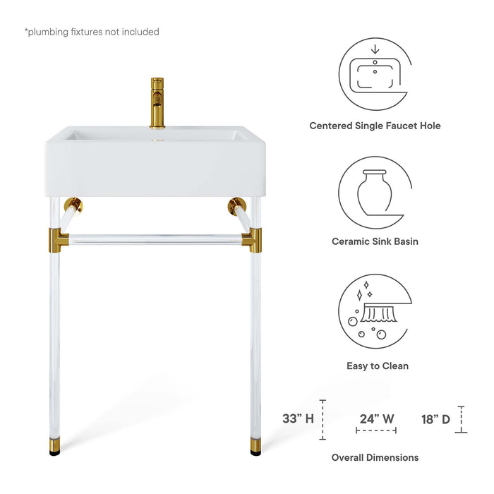 24-Inch Berwick Single Wall-Mount Bathroom Vanity Contemporary White with Ceramic Basin