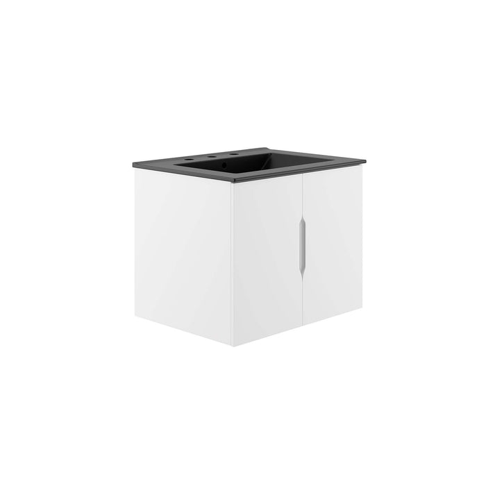 24-Inch Jevin Modern White Wall-Mount Bathroom Vanity Clean-Lined Style with Ceramic Basin and Soft-Close Doors