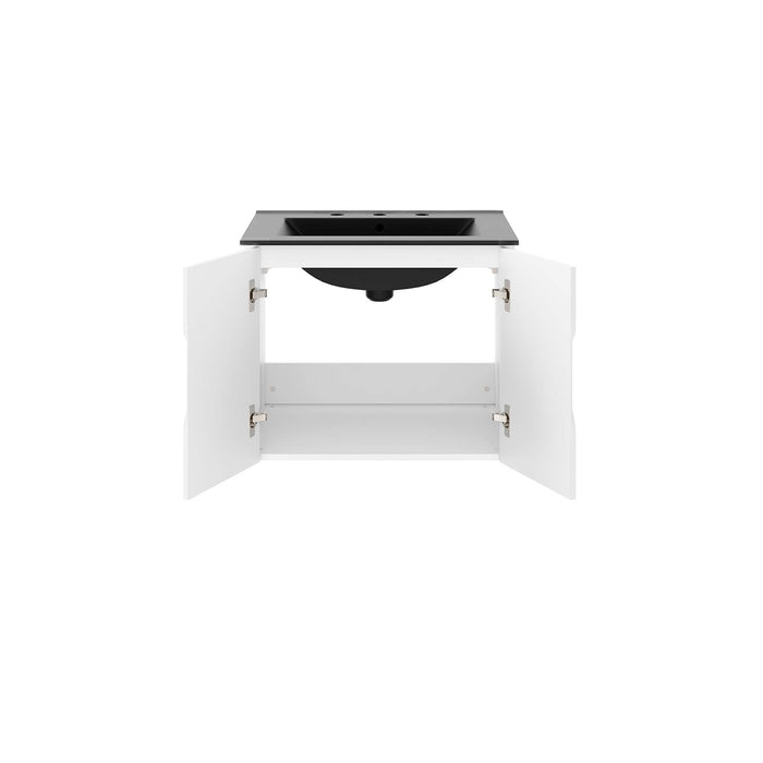 24-Inch Jevin Modern White Wall-Mount Bathroom Vanity Clean-Lined Style with Ceramic Basin and Soft-Close Doors