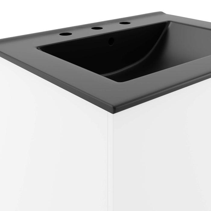 24-Inch Jevin Modern White Wall-Mount Bathroom Vanity Clean-Lined Style with Ceramic Basin and Soft-Close Doors