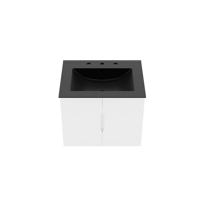 24-Inch Jevin Modern White Wall-Mount Bathroom Vanity Clean-Lined Style with Ceramic Basin and Soft-Close Doors