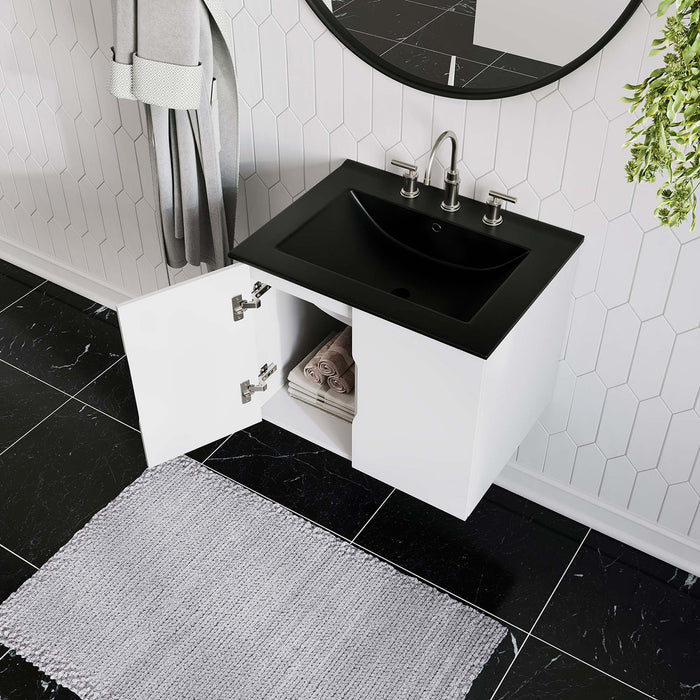 24-Inch Jevin Modern White Wall-Mount Bathroom Vanity Clean-Lined Style with Ceramic Basin and Soft-Close Doors