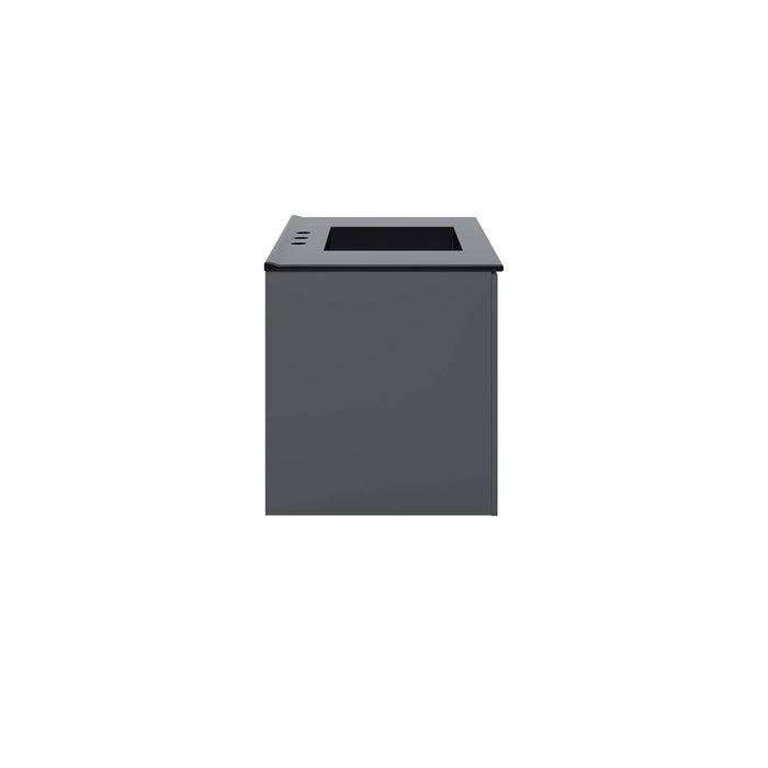 36-Inch Oleg Modern Gray Wall-Mount Bathroom Vanity Clean-Lined Style with Black Ceramic Basin and Spacious Drawers