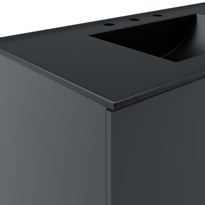 36-Inch Oleg Modern Gray Wall-Mount Bathroom Vanity Clean-Lined Style with Black Ceramic Basin and Spacious Drawers