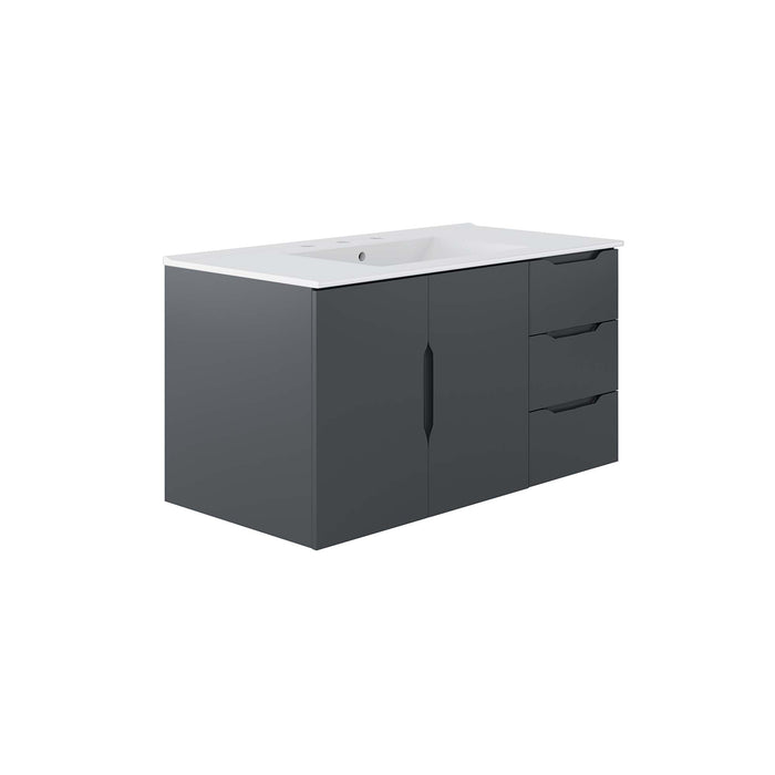 36-Inch Alyona Large Gray Wall-Mount Bathroom Vanity Modern Design with White Integrated Countertop and Soft-Close Storage