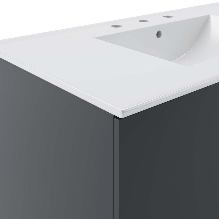 36-Inch Alyona Large Gray Wall-Mount Bathroom Vanity Modern Design with White Integrated Countertop and Soft-Close Storage