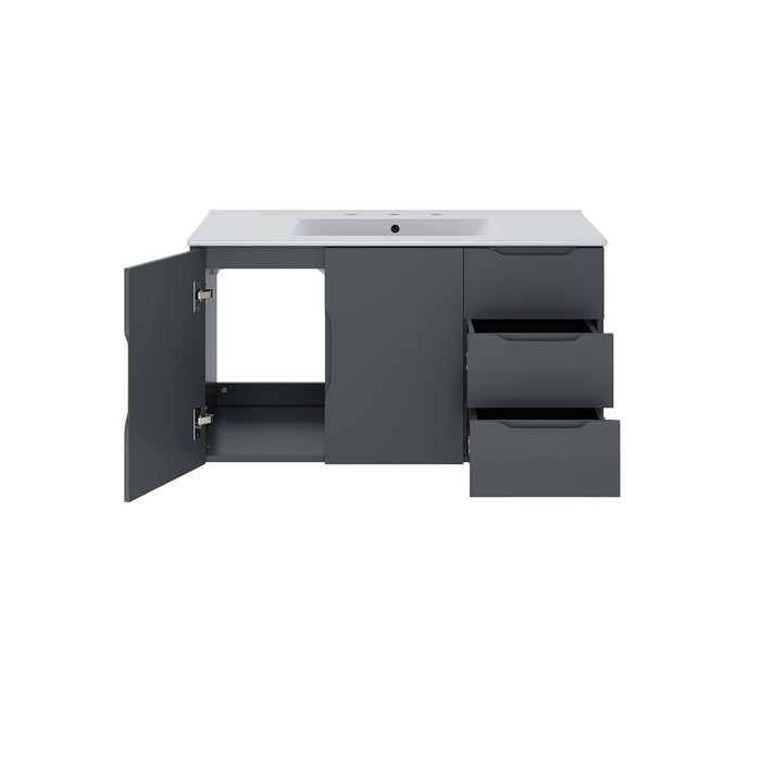 36-Inch Alyona Large Gray Wall-Mount Bathroom Vanity Modern Design with White Integrated Countertop and Soft-Close Storage