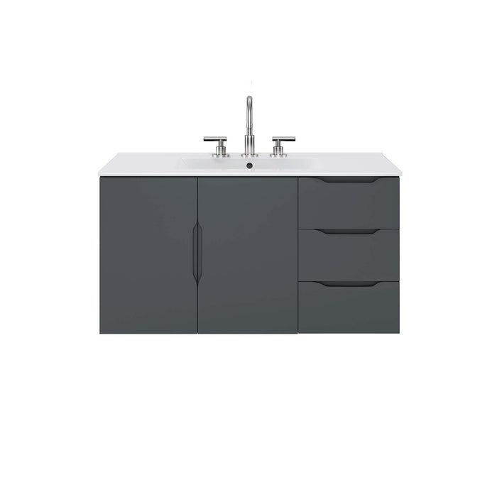 36-Inch Alyona Large Gray Wall-Mount Bathroom Vanity Modern Design with White Integrated Countertop and Soft-Close Storage