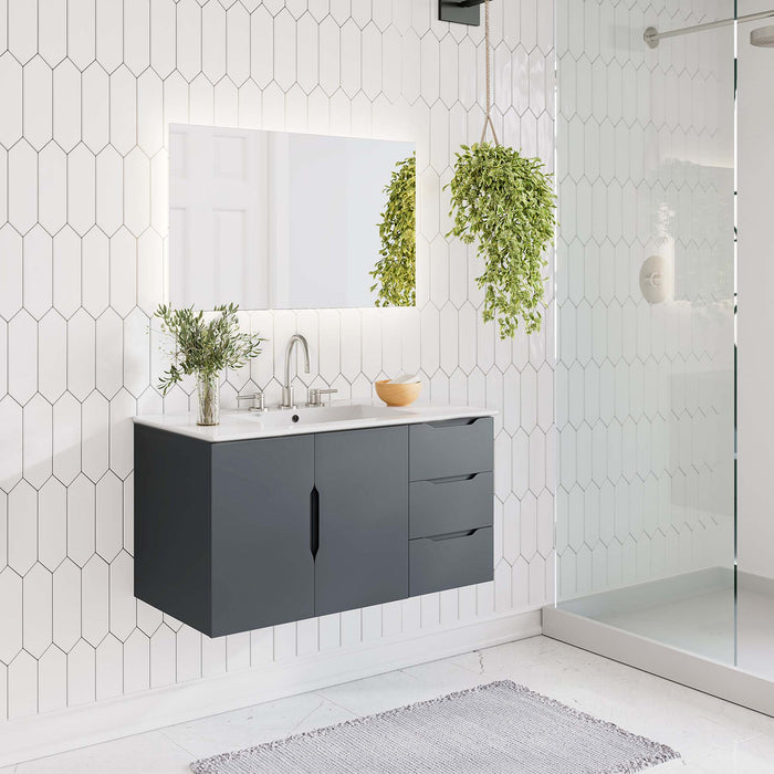 36-Inch Alyona Large Gray Wall-Mount Bathroom Vanity Modern Design with White Integrated Countertop and Soft-Close Storage